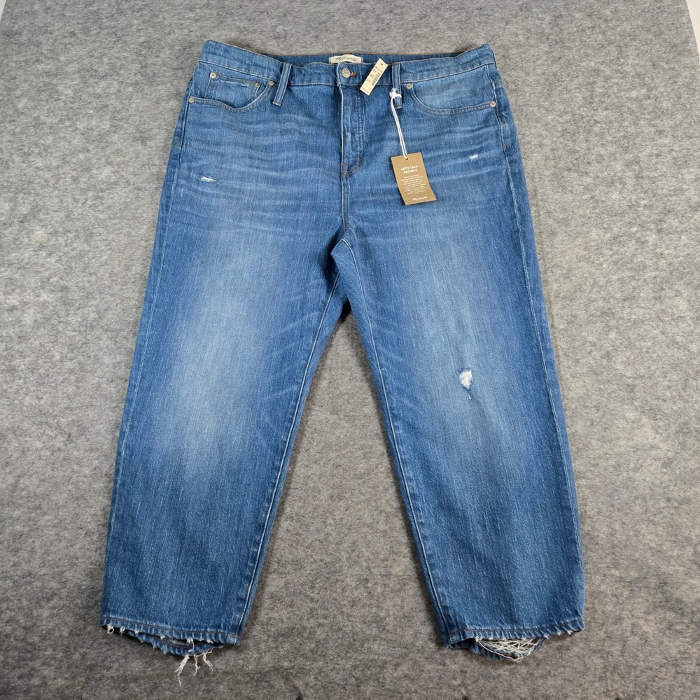 Madewell NWT Womens Blue Classic Straight Distressed Raw Hem Jeans 35